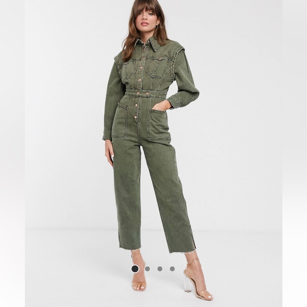 ASOS WHITE Green Denim Jumpsuit